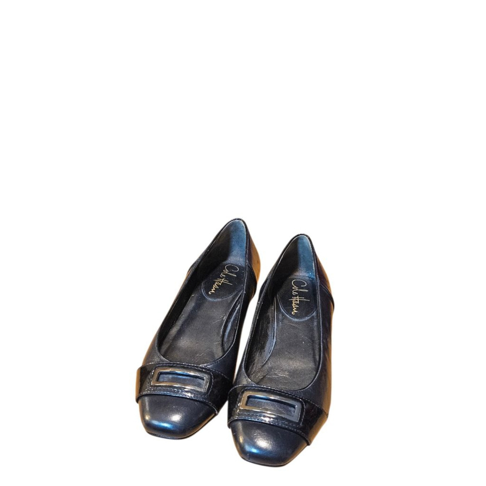 Cole Haan Black Leather Flats with Silver Buckle Size 7.5 - Picture 6 of 16